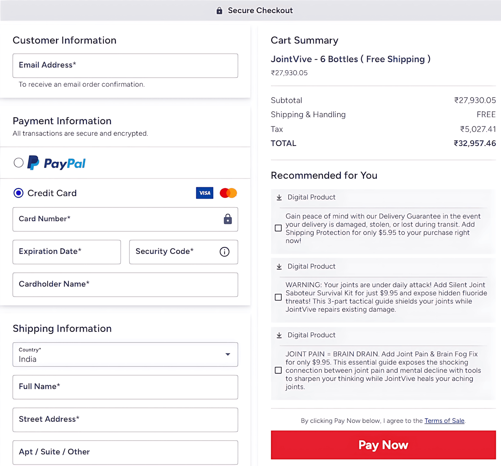 JointVive Checkout page